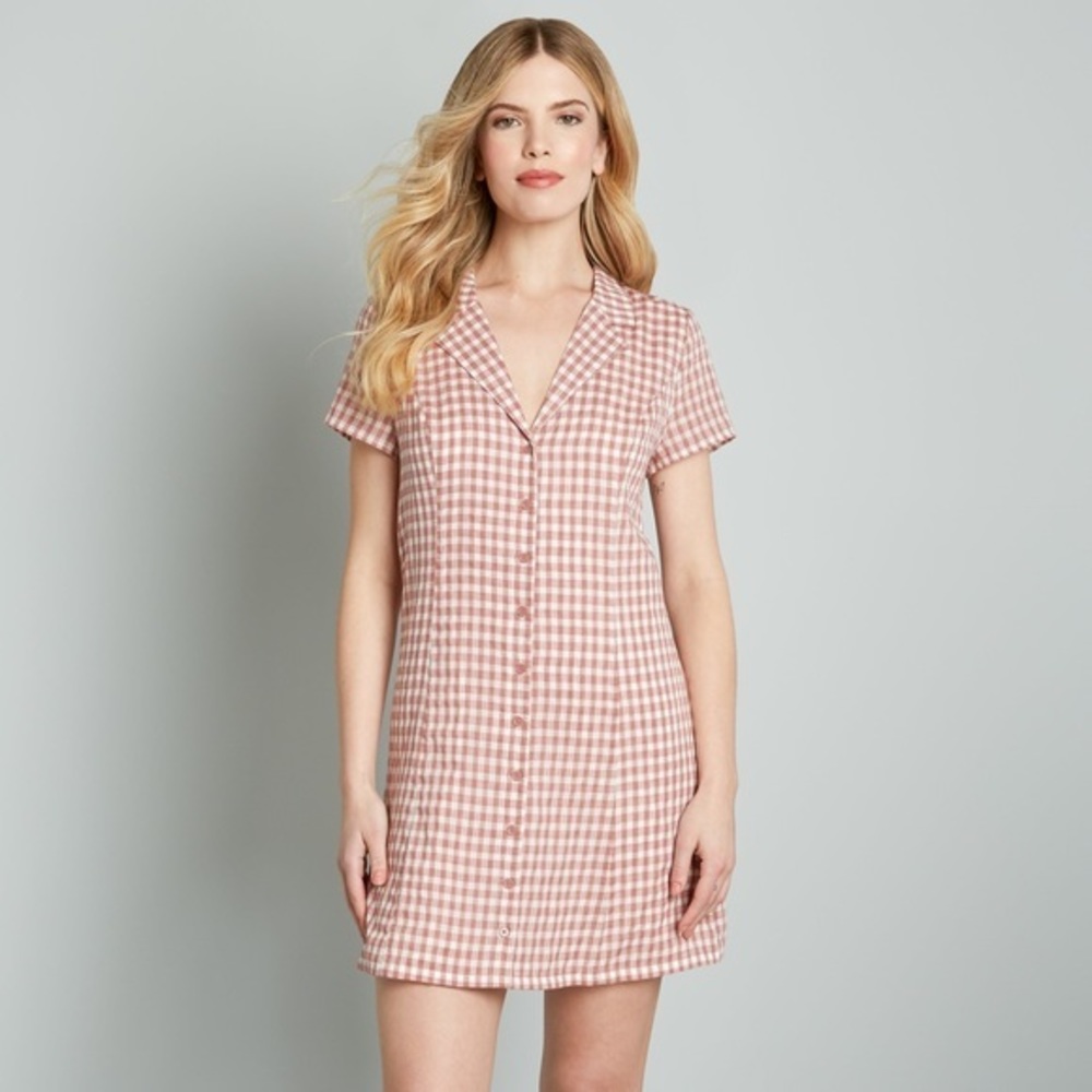ModCloth Gingham Cotton Daytime Dynamo Shirt Button Down Dress Sz.10